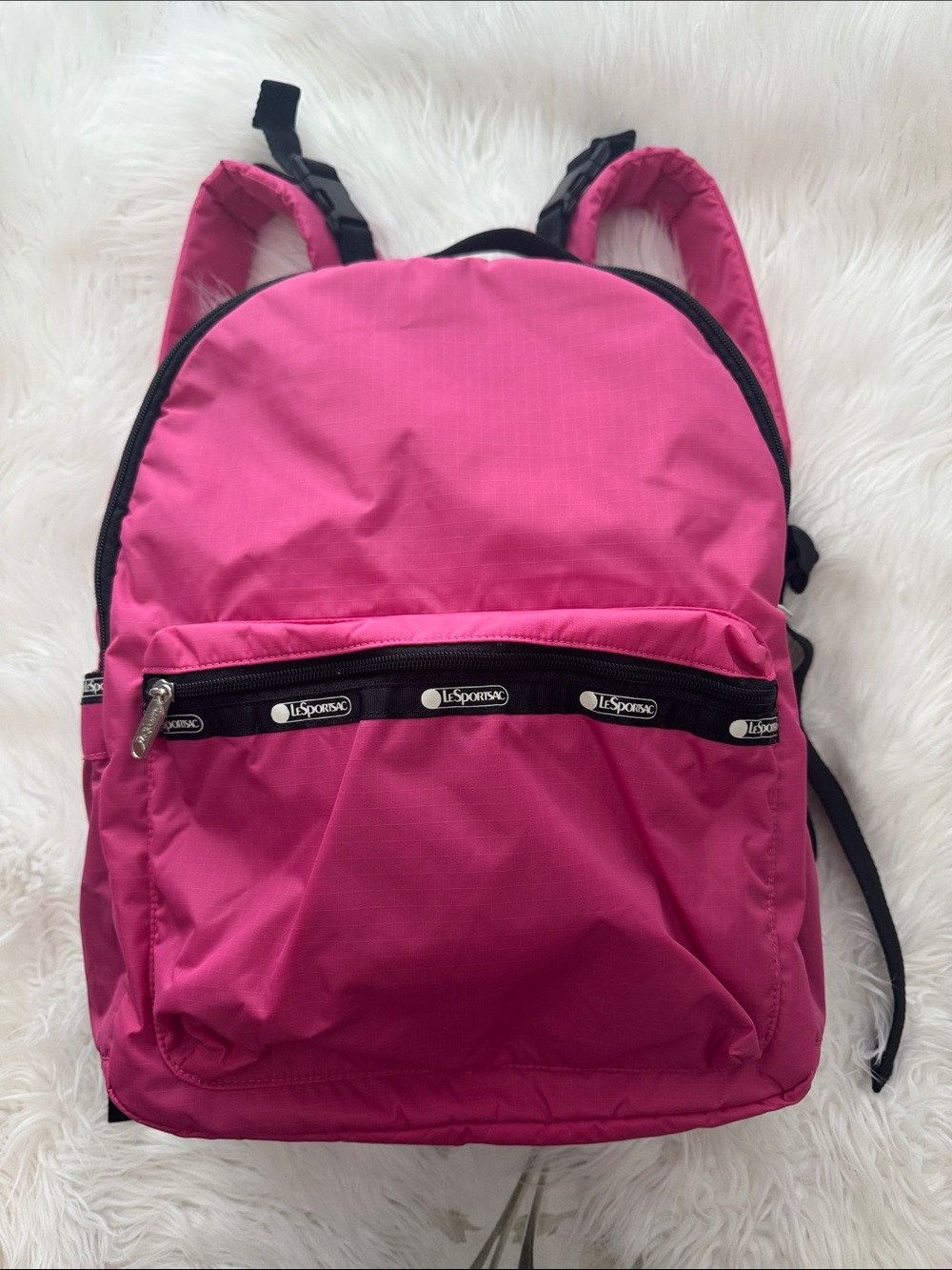 LeSportsac Hot Pink Nylon Backpack with Front Zip Pocket NEVER USED